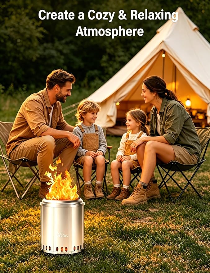 VODA Smokeless Tabletop Fire Pit, 12.5 Inch Portable Wood Burning Firepit with Stand for Patio, Backyard, Camping & Outdoor Heating