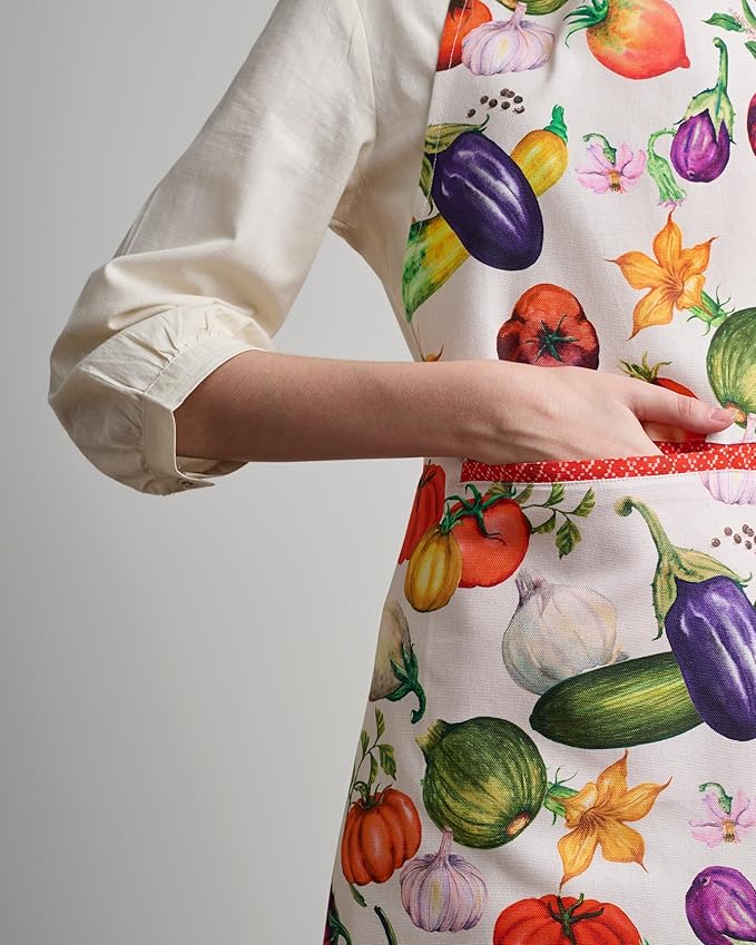Maison d' Hermine Aprons for women with Pocket 100% Cotton (27.50"x31.50") | Adjustable Neck Strap & long ties Apron Men Chef Wedding Cooking Gardening Server Maid