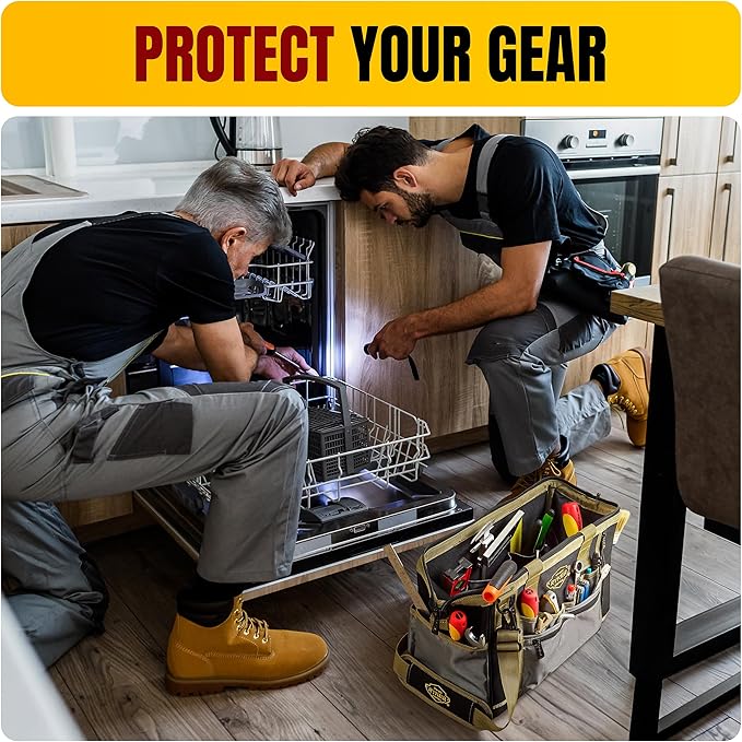 The Ryker Bag 16-inch Large Heavy Duty Wide Mouth Tool-Bag Organizer with Maximum Storage, Portable Utility Bag for Tools, Gift for Dads, Contractors, Mechanics, Technicians, Handyman & Welders