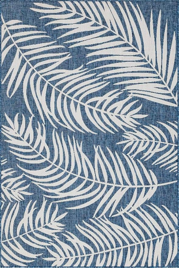 Unique Loom Outdoor Botanical Collection Area Rug - Palm (6' 1" x 9' Rectangle, Blue/ Navy Blue)