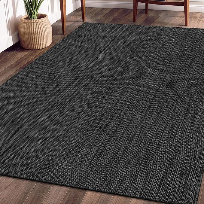 Beverly Rug Indoor Outdoor Rug 9x12, Washable Outside Carpet for Patio, Deck, Porch, Solid Modern Area Rug, Water Resistant, Dark Gray