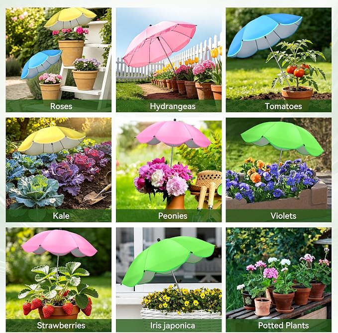 1Pack Plant Umbrellas for Outdoor Plants, Upgraded 360° Rotating 3-Prong Ground Stake for Stronger Grip, Stable Garden Shade Umbrella for Flowers, Vegetables, Fruit Trees, Raised Beds & Planters Green