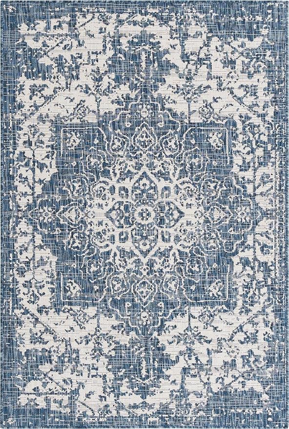 Unique Loom Outdoor Collection Area Rug - Dubai (4' 1' x 6' 1' Rectangle, Blue/ Ivory)