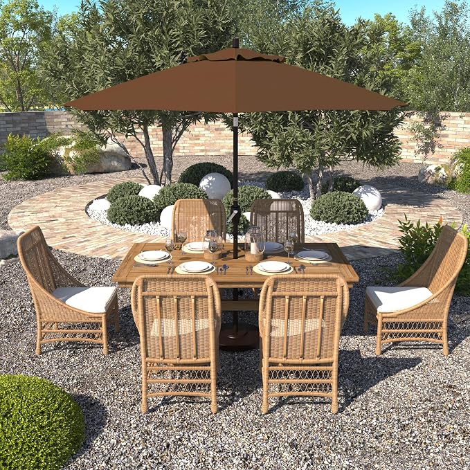 California Umbrella 9' Round Aluminum Market Umbrella, Crank Lift, Push Button Tilt, Bronze Pole