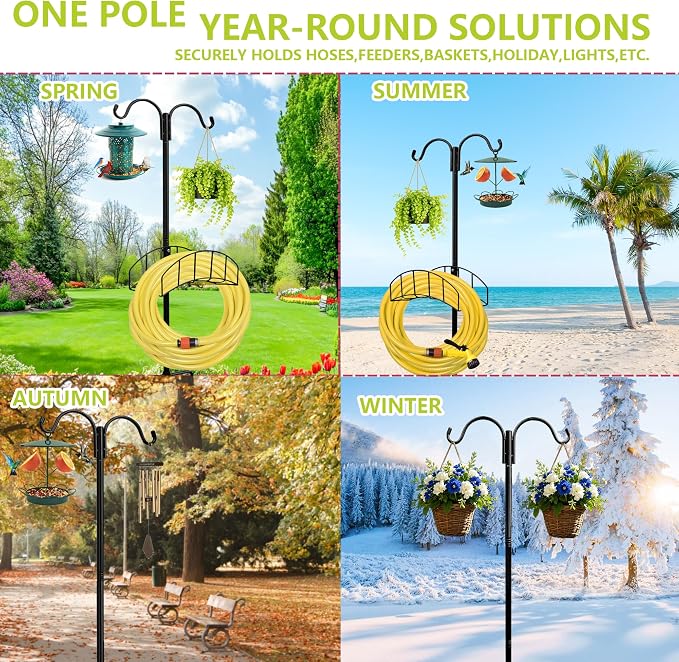 2-Pack Garden Hose Holder Stand with 7 Prong Base and Dual Shepherd Hooks | Freestanding Holds 150FT Hose Heavy Duty Water Hose Stand Sturdy Detachable Hose Stand Black