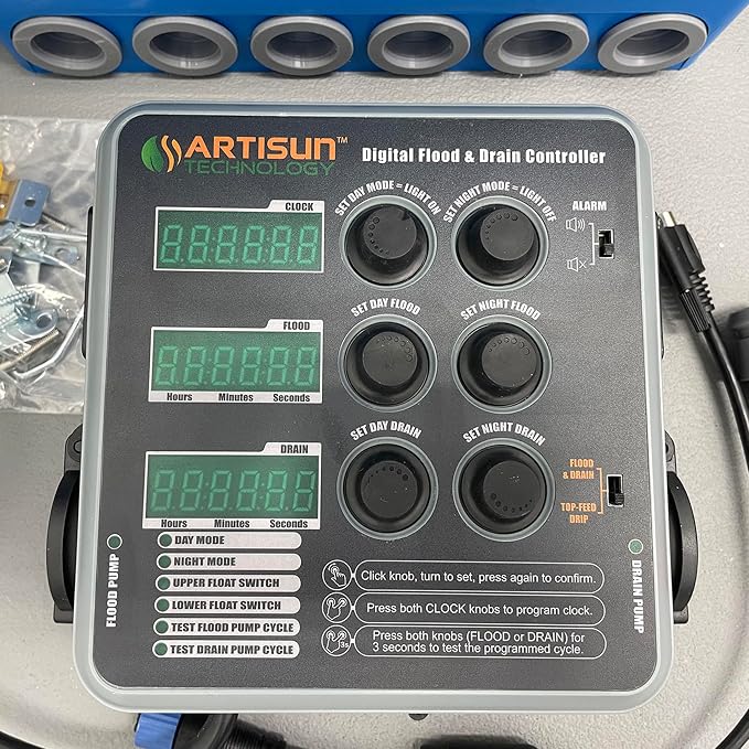 Flood and Drain RDWC Hydroponic Digital Controller with Pumps and Distribution Reservoir