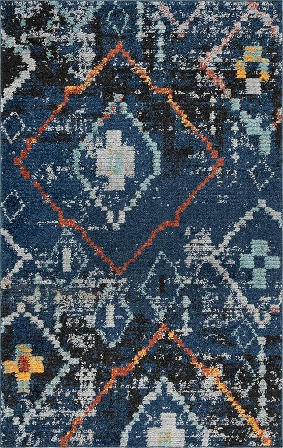 Unique Loom Morocco Collection Tribal, Southwestern, Bohemian Area Rug (5' 0 x 8' 0 Rectangular, Navy Blue/Gray)
