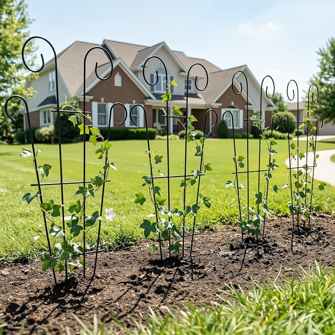 Thealyn 4 Pack 23 Inch Plant Trellis for Potted Plants, Metal Garden Trellis for Climbing Plants, Indoor Outdoor Decorative Vine Support for Pots, Wave Shape, Black