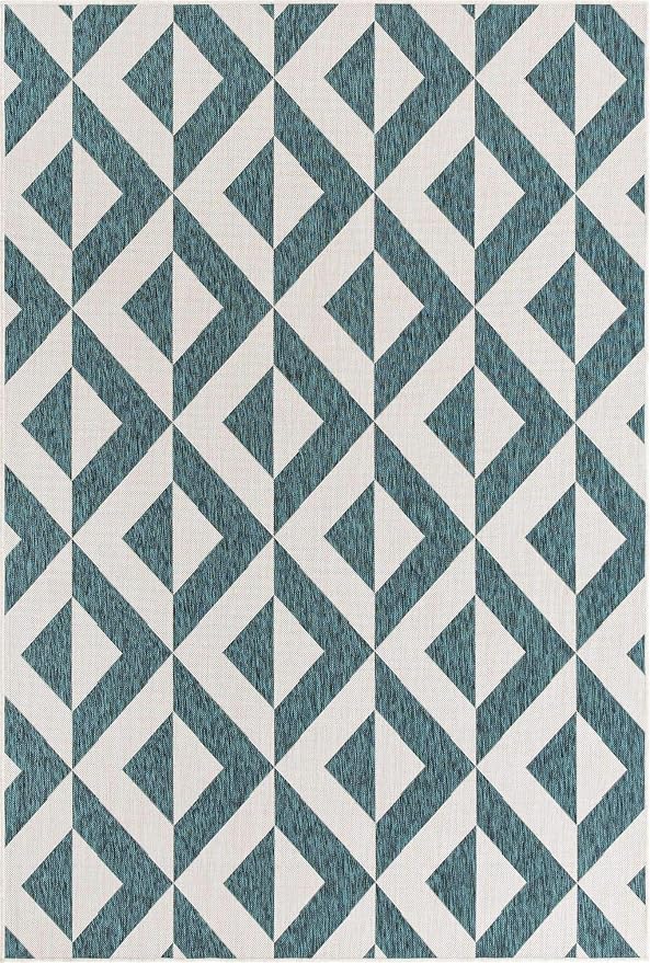 Unique Loom Jill Zarin Outdoor Collection Area Rug - Napa (6' 1'' x 9' Rectangle, Teal/ Ivory)