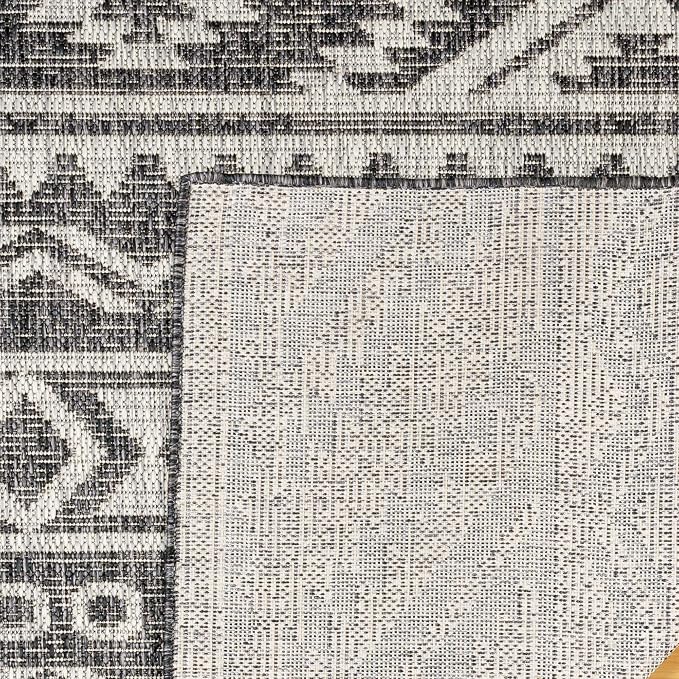 Gertmenian Indoor Outdoor Area Rug, Classic Flatweave, Moroccan Collection II, Stain & UV Resistant Carpet, Deck, Patio & Mudroom, 9x13 Extra Large, Gray Beige Abstract Tribal Dimension, 19492