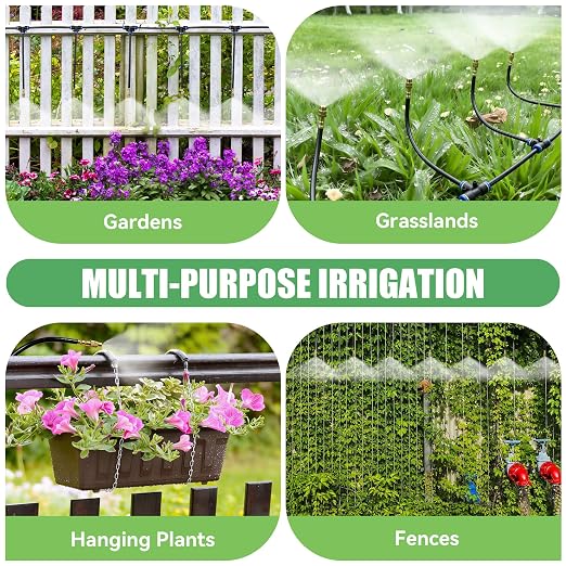 100FT Drip Irrigation Kit System for Garden 360° Adjustable Garden Sprinklers for Yard Watering System with 18 Nozzles Raised Bed Greenhouse Plant Watering Devices Misting System
