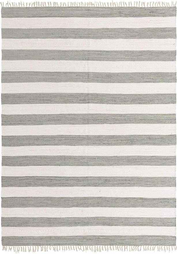Unique Loom Chindi Rag Collection Area Rug - Striped (10'x 14' 1" Rectangle, Gray/ Ivory)