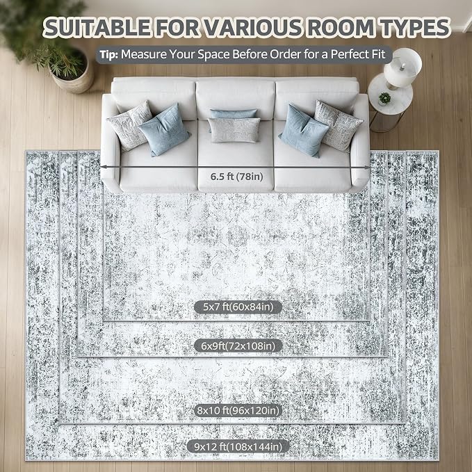 5x7 Washable Area Rug Modern Abstract for Living Room Bedroom Gray | Soft Indoor Carpet,Anti-skid Backing,Water Repellent,Non-shedding, Suitable for bedroom dining farmhouse nursery home office
