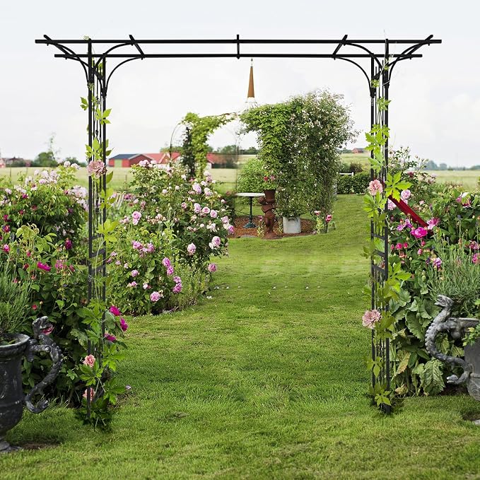Garden Arch Trellis, Heavy-Duty Steel Frame Support Arbour Archway for Climbing Plant, Rose Vines, Vegetables, Outdoor Decoration for Lawn Backyard Party Wedding, Flat Top