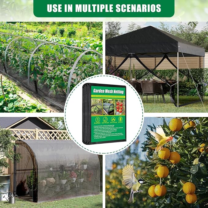 10 X 50 FT Thicker Garden Mesh Netting Pest Barrier for Raised Beds, Black Fruit Tree Netting for Cicadas, Bird Insect Blueberry Bush Strawberry Netting Cover for Garden Protection, Shading Rate 30%