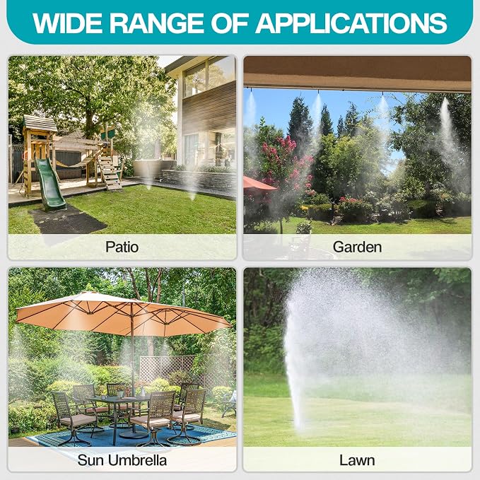 OnBrand 100FT Misters for Outside Patio with 3/4" Adapter and 2 T-Joints | Misting System, Patio Water Misters for Cooling Outdoor, with 30 Brass Nozzles and Filter, for Greenhouse Trampoline Coop BBQ