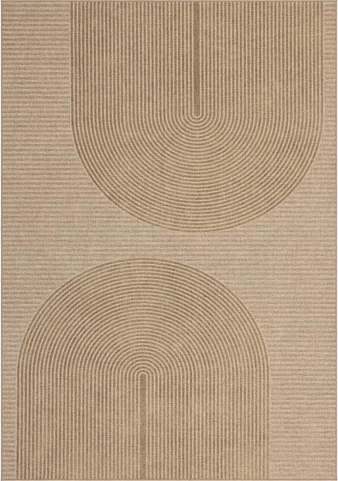 Outdoor Easy Jute Rug 2x3: Modern Natural Area Rugs for Front Patio Hallway Linen-Look Fabric Durable - Neutral Washable Mat for Entryway Kitchen Bedroom - Geometric Arch Pattern