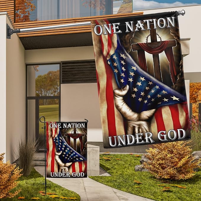 FLAGWIX Christian Patriot American Flags, One Nation Under God American Flag - 4th of July Decorations for Home, Outside, House Flag 30x40 - Double Sided, Heavy Duty Canvas, Decorative Outdoor Flags