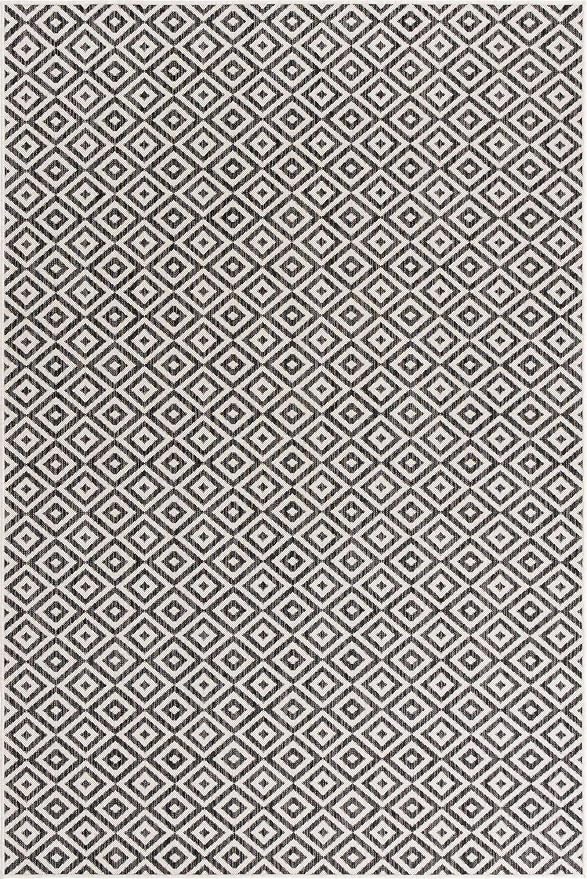 Unique Loom Outdoor Collection Area Rug - Costa Rica (6' 1" x 9' Rectangle, Charcoal Gray/ Ivory)