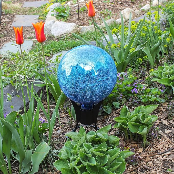Achla Designs 10-Inch Crackle Gazing Globe Ball, Teal