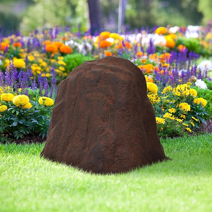 Sunnydaze 21.5” H Large Faux Landscape Rock Cover - Lightweight Polyresin Fake Rock Well Pump Cover for Outside – Realistic Natural Texture – Brown