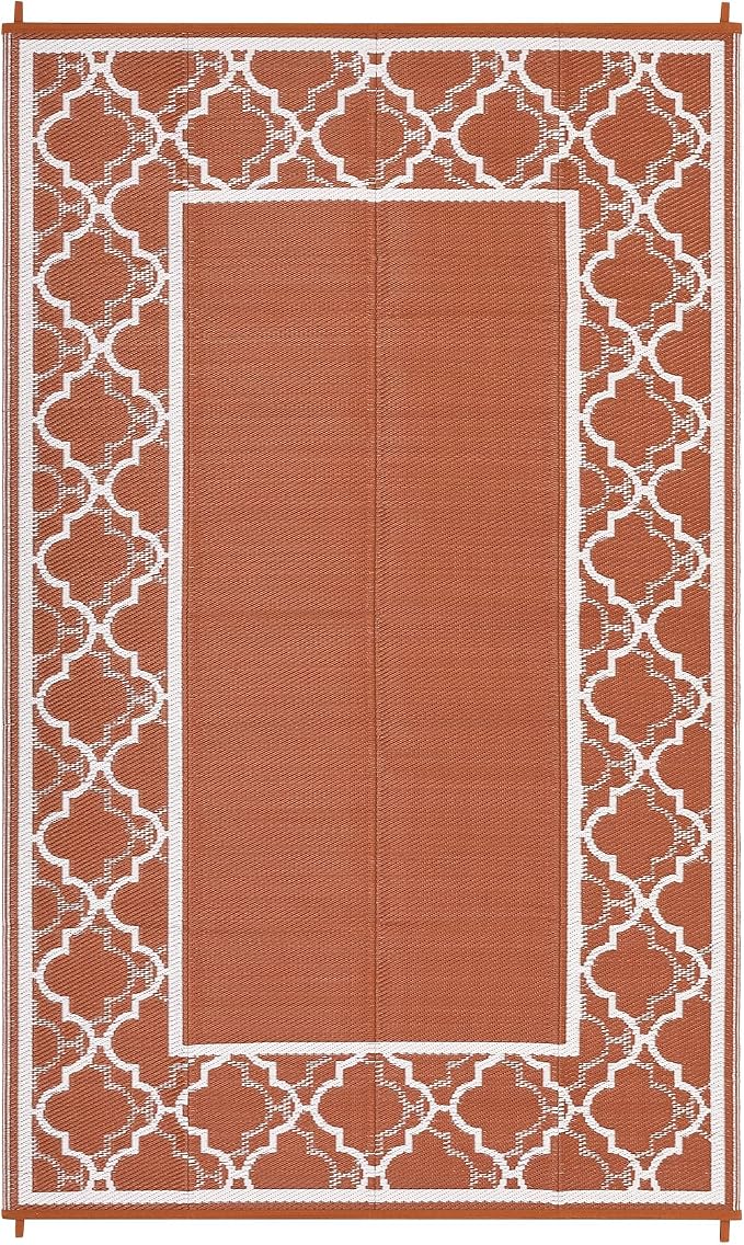 Garvee Reversible Outdoor Rug 6x9, Waterproof Outdoor Plastic Straw Rug with Interlacing Pattern, RV Mat for Picnics, Patio, Camping, Balcony, Deck, Backyard, Porch, Orange