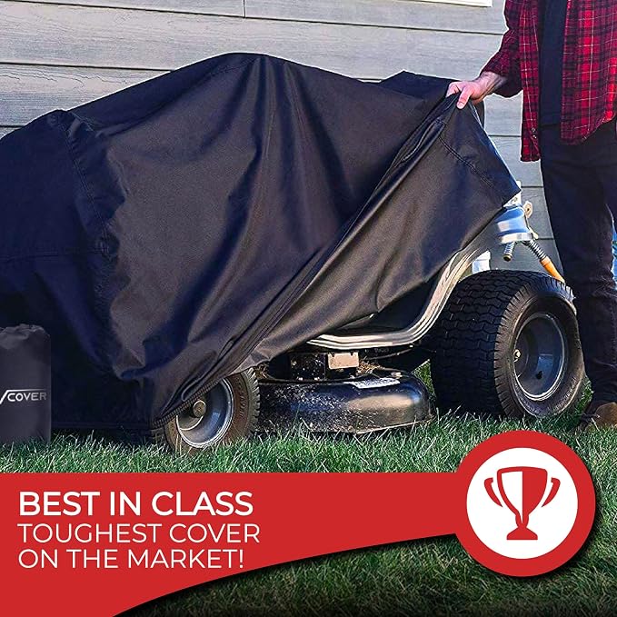 Tough Cover Riding Lawn Mower Cover - 90x56x59 in Black - Waterproof Protection for Zero Turn Mowers - UV & Snowproof Shield for Outdoor Storage - Drawstring Strap & Dust Guard for Tractor Accessories