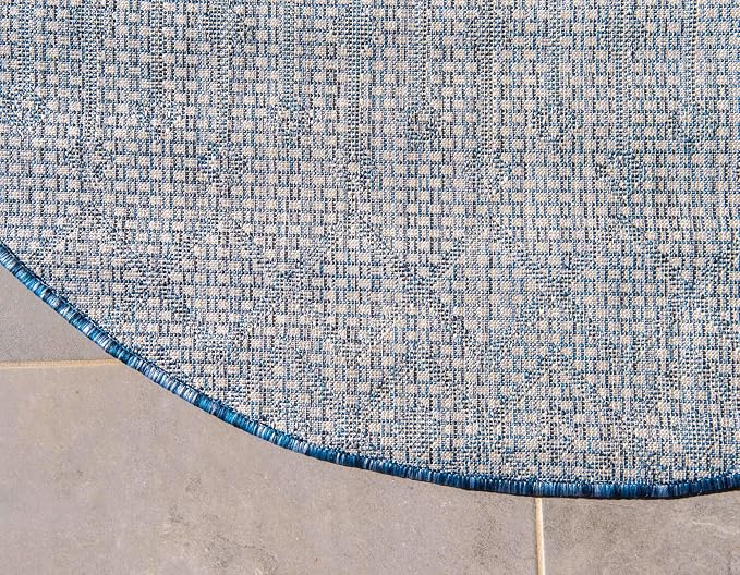 Unique Loom Outdoor Trellis Collection Area Rug - Tribal Trellis (6' 1" Round, Blue/ Ivory)