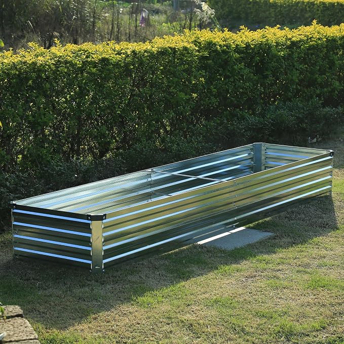 Foxlang 8x2x1ft(2 Pack) Galvanized Raised Garden Bed,Outdoor Planter Box Metal Patio Kit Planting Bed for Vegetables Flowers Herb,Silver