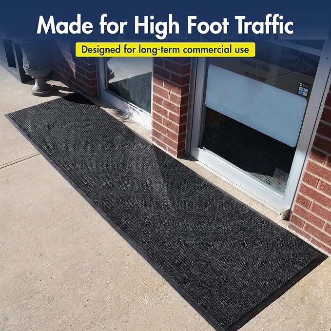 Notrax 109 Industrial Door Mat, 3' x 10' Large Entrance Mat, Heavy Duty Commercial Rugs for Entryway, Welcome Lobbies, Garage, and Mudroom, Made in the USA, Charcoal Black, Brush Step 109S0310CH