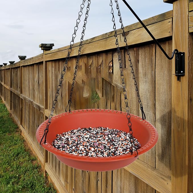 Large Hanging Bird Feeder Tray 14 inch with Drainage Holes Fit Most Seed, Bird-Feeder Hanging for Garden Yard Outside, Terracotta