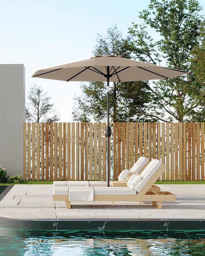 GarveeLife 10 ft Outdoor Patio Umbrella, Outdoor Table Umbrella, Market Umbrella with Push Button Tilt and Crank, 8 Sturdy Ribs UV Protection Waterproof for Garden, Deck, Backyard, Pool (Light Tan)