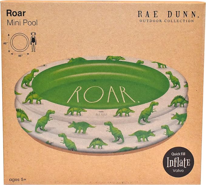 Rae Dunn x CocoNut Float Mini Pool with Dinosaur Graphics, Roar Theme | Inflatable swimming pool for kids, splash design, easy setup, great backyard fun, durable, perfect for summer parties