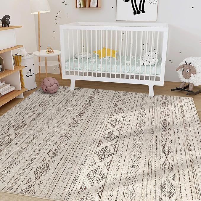 Nakagishi Boho 5x7 Area Rug Living Room Rugs Machine Washable Dark Brown | Soft, Pet & Kid Friendly, Carpet for Living Room/Bedroom/Office/Kitchen/Nursery, Daily Home Decor Stain Resistant Moroccan