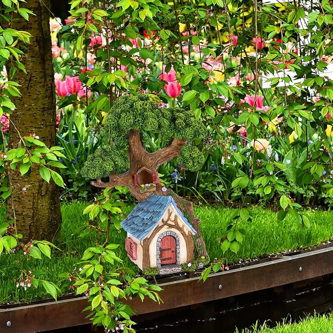 Mood Lab Fairy Garden Figurines - Tree House (8.5" H) - Miniature Decorative House - Outdoor & Indoor Garden Decor