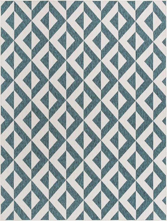 Unique Loom Jill Zarin Outdoor Collection Area Rug - Napa (9' x 12' Rectangle, Teal/ Ivory)