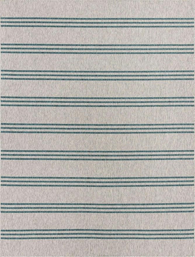 Unique Loom Outdoor Collection Area Rug - Anguilla (9' x 12' Rectangle, Light Gray/ Teal)