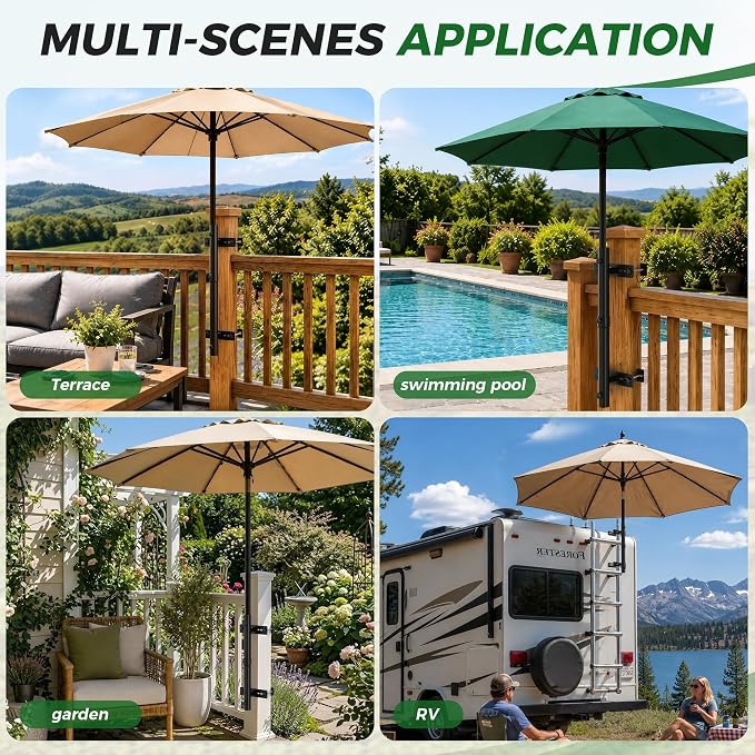 Heavy Duty Deck Umbrella Mount,Adjustable Patio Umbrella Holder for Deck Railing,Space Saver Patio Umbrella Clamp,Deck Umbrella Base and Stand for Outdoor Courtyard, Balcony, Boats