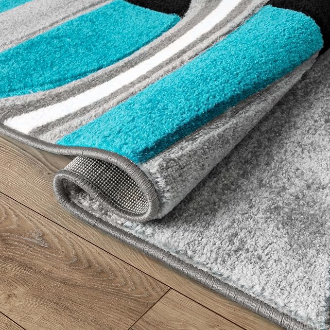 Well Woven Ruby Echo Shapes & Circles Geometric Blue 5 by 7 Rug - Medium Size Blue Rug, Thick Pile Carpet, Durable Easy Care Floor Covering, Stain Resistant, Contemporary Style, Modern Pattern