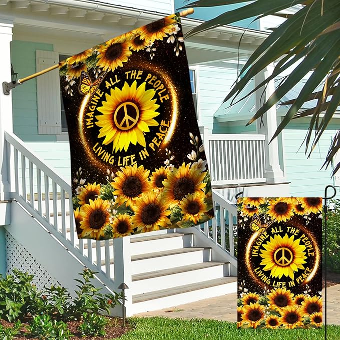 FLAGWIX 30x40 House Flag, Sunflower, Hippie Peace Flag - Double Sided, Heavy Duty Canvas, Fade Resistant - House Flags, Decorations For Home, Outside, Indoor, Outdoor Decor Flag with Grommets