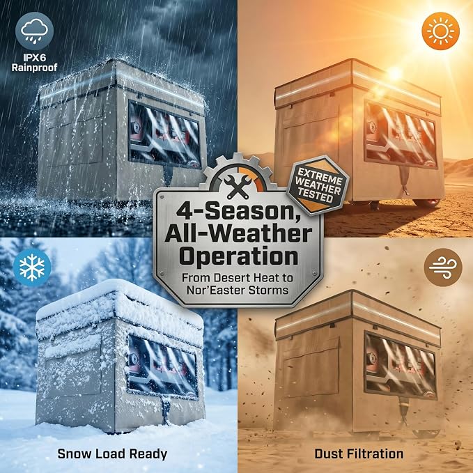 Generator Covers While Running, Generator Covers Compatible with 3000W-5000W Generator, 28"L x 20"W x 20"H Heavy Duty Waterproof Generator Cover for Outside, Transparent Windows to See Gauges, Khaki