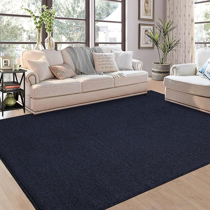 Garvee Solid Color Rugs for Living Room 5x7 Textured Rug for Bedroom, Navy | Washable Non Slip Backing Modern Weaving Non Shedding Low Pile Foldable Contemporary Rug for Dining Room Nursery Entryway