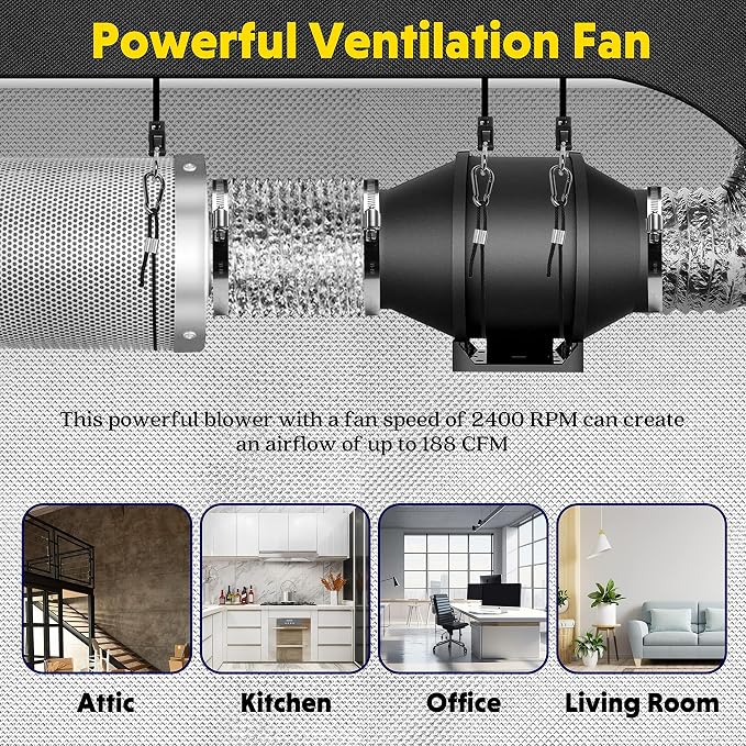 iPower 4 Inch 200 CFM Exhaust Inline Duct Fan with Variable Speed Controller HVAC Ventilation Blower for Grow Tents Garden