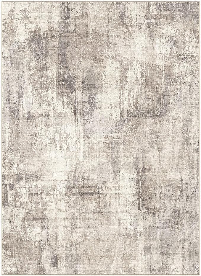 DMOYEST 5x7 Area Rug for Living Room Washable Abstract Indoor Carpet | Neutral Modern Low Pile Rugs Kid & Pet Friendly Soft Thin Carpet for Bedroom Dining Room and Office - Pale Brown