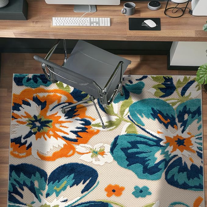 Rugshop Multi Bergamo Floral Indoor/Outdoor Area Rug Machine Washable for Patio, Balcony and Entry, 4' x 6'