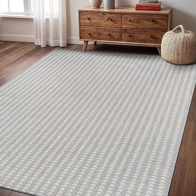 Washable Outdoor Rug 10x14 Modern Area Rugs Outdoor Carpets Striped Pattern Non Shedding Waterproof Easy Clean Patio Deck Porch Living Room Bedroom Garden RV (10 X 14 Gray)