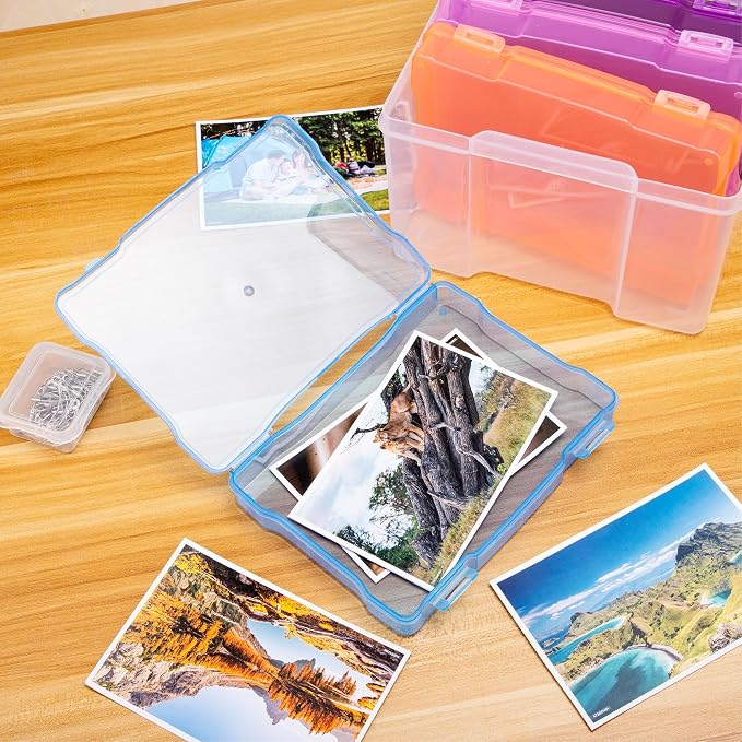 5×7 Photo Storage Box With Handle,Plastic photo keeper With 6 inner 5×7inch photo cases,Card Organzier Craft Storage box for pictures,stamps,seeds (Colorful With Handle)
