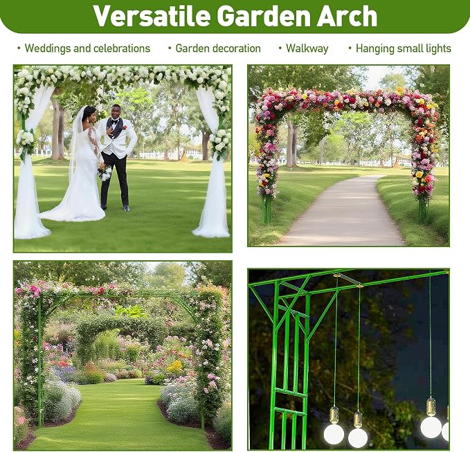 Flat Top Garden Arch Trellis 11FT x 9FT, Super Large Arbor Trellis for Climbing Plants Outdoor 141.7in x 108in x 19.7in, Metal Garden Frame for Backyard, Lawn, Archway, Wedding Decoration, Patio Green