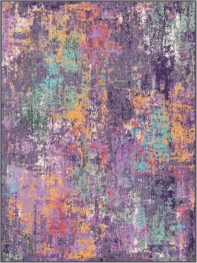 RELEANY Washable 5'x7' Abstract Area Rug for Living Room Purple Multi | Carpet for Bedroom, Kitchen, Office, Hallway and Entryway, Printed Pattern, Non‑Slip, Soft, Stain‑Resistant, Easy to Clean