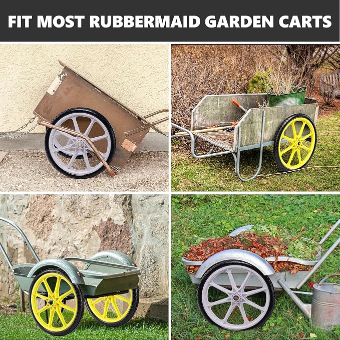 20"" Flat Free Tire and Wheel with 3/4"" & 5/8"" Bearing, Replacement Wheels for Rubbermaid Wheelbarrow,Lawn Carts, Big Wheel Utility Carts and Garden Yard Cart, 2 Pcs Grey